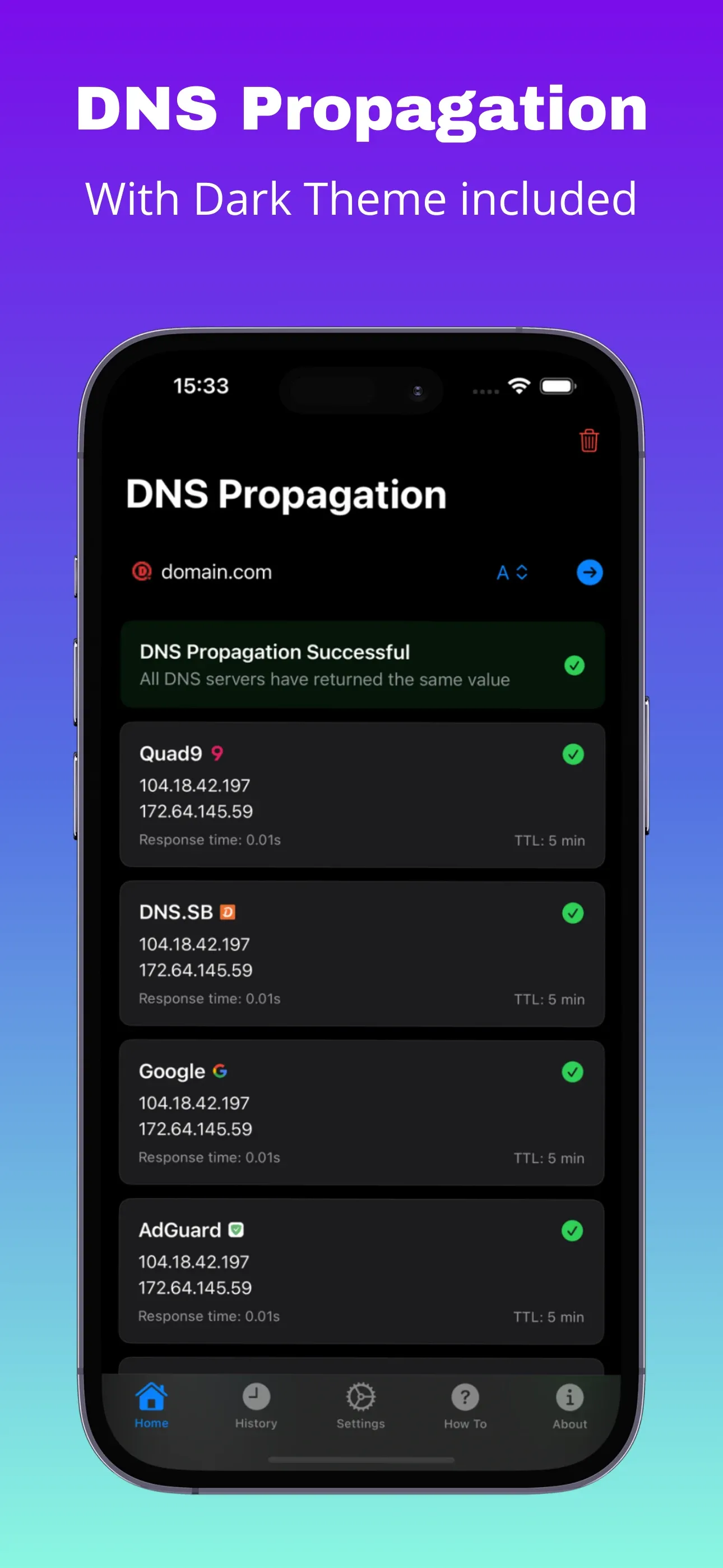 Propagation results in dark mode with provider responses across regions